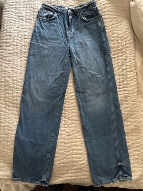 Reformation Jeans 26 Straight Leg High Rise 100% Cotton Vintage Wash Raw Hem